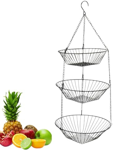Genérico Soporte para Frutas | Estante Organizador De 3 Niveles De Hierro - Cesta Grande Frutas Y Verduras | Organización de Despensa Baño Jardín Patio para Alimentos Patatas Cebollas