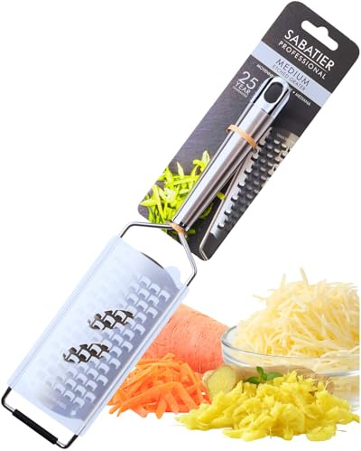 Sabatier Professional Medium Etched Kitchen Grater - 32.2 x 6.4cm Razor Sharp Stainless Steel Shredder with Blade Guard & Ergonomic Handle. Perfect for Cheese, Vegetable & Chocolate. Dishwasher Safe