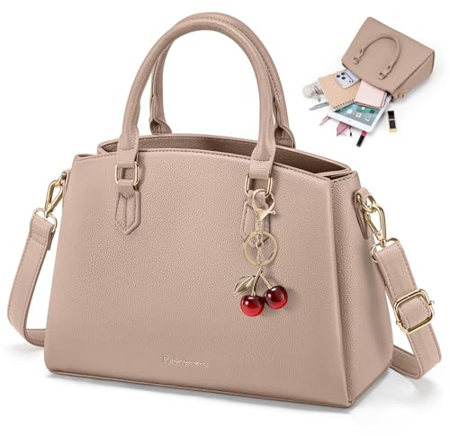 RAINSMORE Handtasche Damen Mittelgroß PU Leder Henkeltaschen Damenhandtasche passt 11 Zoll Tablet Umhängetaschen mit Abnehmbar Schulterriemen Handtaschen für Shopper Büro Arbeit Khaki