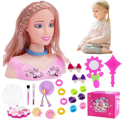 Takingup Testa di Bambola per Acconciature, 35 Pezzi/Set Testa di Bambola per Acconciature simulata per Bambini - Apprendimento del Trucco fantasioso Giochi di finzione Giocattoli per Ragazze, Set 2