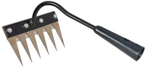 TERRE JARDIN Râteau de Désherbage Manuel 6 Dents en Acier 30,5 x 20 x 10 cm - Outil de Jardin Compact et Robuste pour Allées, Massifs et Potager - Tête Acier Inoxydable Compatible Manche