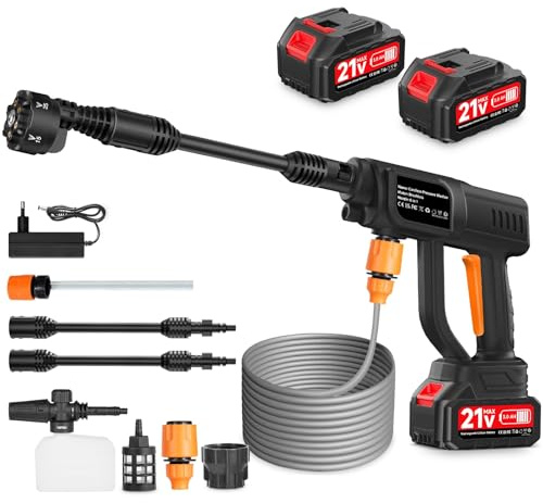 Ankishi Hidrolimpiadora inalámbrica 120 bar 360 l/h, pistola portátil con 2 x 3000 mAh, lavadora móvil 6 en 1, boquilla ajustable, manguera de 5 m para balcón, garaje, coche