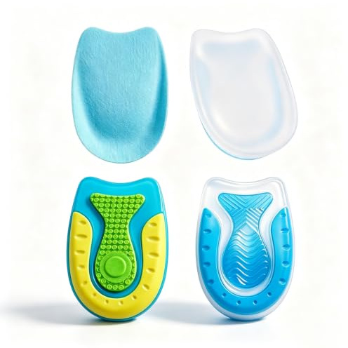 2 Pair Kids Gel Heel Cups, Heel Pads for Plantar Fasciitis Heel Pain Relief | Soft silicone heel protectors & cushion inserts for children. Self-adhesive heel support for school shoes & trainers.