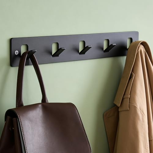 Mai & Mai Kleiderhaken ohne Bohren Wandgarderobe Wandhaken mit 5 Haken Garderobenleiste Garderobenhaken 40cm Schwarz Stalo-14