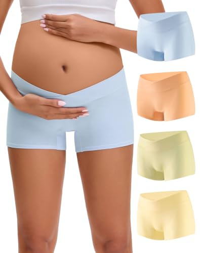 INNERSY Gravidunderbyxor för kvinnor, bomull, graviditets boxershorts, underkläder, 4-pack, L