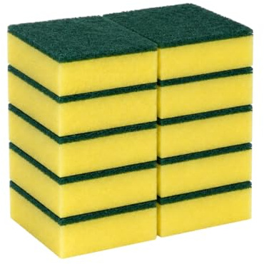 Kitchen Cleaning Sponges 10 Pack 4x8x12 – Heavy Duty Scrub Sponge Pads for Dishwashing, Grease Removal & Everyday Cleaning (10 Pack Yellow)