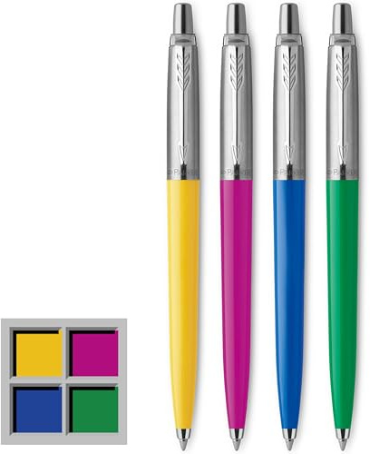 Parker Jotter Originals Ballpoint Pens | Assorted Retro Finishes | Medium Point | Handwriting Pens & Stationery Supplies | Black Ink Pen Set | 4 Count