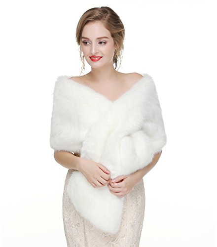 Decahome Wedding Faux Fur Wraps and Shawls Wedding Bridal Stole for Brides and Bridesmaids White Fox Fur 44