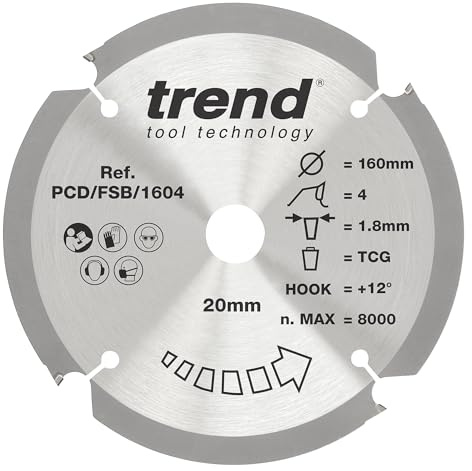 Trend Lame scie circulaire PCD ciment-fibre 305 mm, 30 mm alésage, 8 dents | Coupe rapidement les plaques de ciment-fibre avec 8 dents PCD, trait de scie 2,4 mm, crochet +12°, PCD/FSB/3058