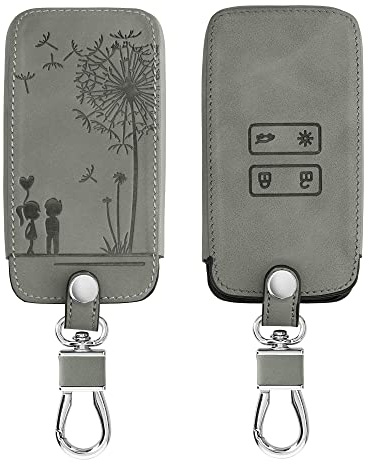 kwmobile Autoschlüssel Hülle kompatibel mit Renault 4-Tasten Smartkey Autoschlüssel (nur Keyless Go) - Kunstleder Schutzhülle Schlüsselhülle Cover Pusteblume Love Grau
