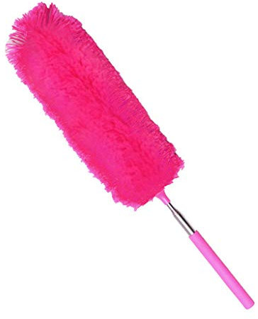 Dehnbarer Staubwedel Duster mit Edelstahl Teleskop Stange, Mikrofasern Staubwischer Staubbesen mit Verbiegbare Eckbesen, Staubbesen für Küche & Haushalt, Extra lang 40-88cm (Pink)