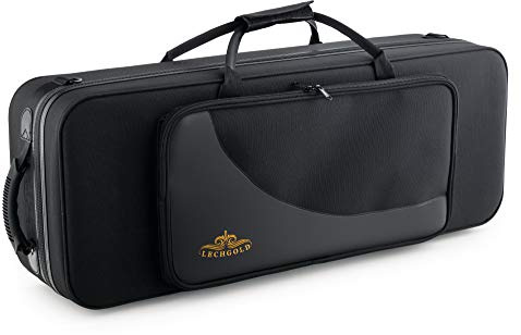Lechgold Leichtkoffer für Tenor-Saxophon - Lightcase für alle gängigen Tenorsaxophone - Thermopolsterung - Außentasche - Rucksackgarnitur - Separate Fächer für S-Bogen, Mundstück und Zubehör - Schwarz