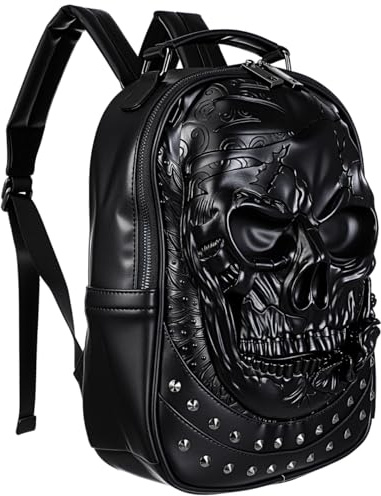 VALICLUD 3D Schädel Geformter Rucksack Gothic Niet Umhängetasche Realistischer Skelett Geprägter Rucksack