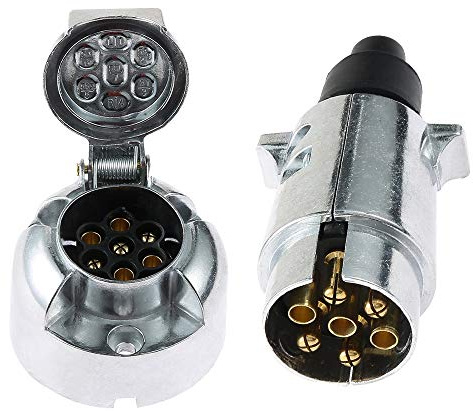 Eacalyc Prise Remorque 7 Broches Métal et Fiche Électrique remorque, Prise Attelage 7 Broches Femelle 12V Connecteur Prise Remorque Male Alliage D'aluminium Étanche pour Camion RV Bateau