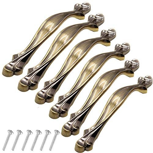 KanDery 6PCS Vintage Cabinet Drawer Handles, Furniture Door Pulls, Antique Kitchen Cupboard Handles, 128mm Hole Center, Green Bronze