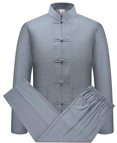 huateng Cotone Lino Tai Chi Set per Uomo - 2 Pezzi Cinese Tradizionale Tang Suit Arti Marziali Abbigliamento Camicias + Pantaloni