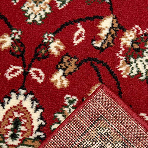 VIMODA Orient Teppich rot beige klassisch dicht gewebt mit Ornament und Blumenmotiven, Maße:1x 60x300 / 2X 60x110