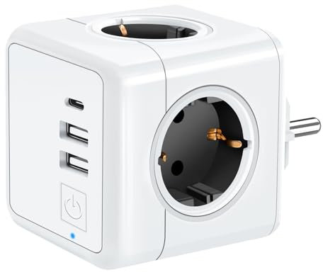 Enchufe USB Cubo 3680W Ladron Enchufes Modernos con 4 Tomas de CA, Cubo Enchufe Multiple Pared con Interruptor, Cargador Enchufe con USB para Hogar Oficina Viajes