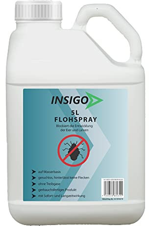 NEU Biozidfreies Flohmittel für Hund 5 Liter – Flohabwehr – Effektives Mittel für Flöhe im Haus – Flee Spray & Flohspray für Katzen – Floh Abwehr-Lösung von INSIGO