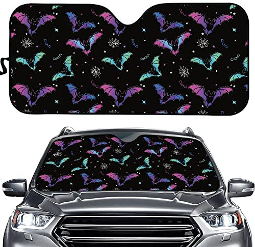Hixingo Auto Frontscheibe, komisch Halloween Motiv Sonnenschutz für Windschutzscheibe, Frontscheibenabdeckung, Faltbares Design Auto Sonnenschutz, UV-Schutz, für meisten Autos (Fledermaus 2)