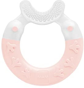 MAM Beißring Bite & Brush, Baby Zahnungshilfe beruhigt das Zahnfleisch, unterstützt die Zahnpflege mit extra-weichen Borsten, ab 3+ Monate, rosa