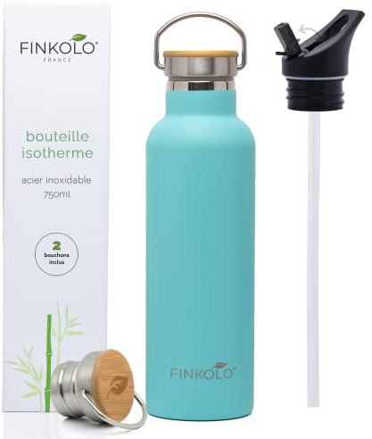 Isolierflasche aus Edelstahl, 750 ml, Thermosflasche, Edelstahl, 2 Stöpsel, Sport-Trinkflasche mit Strohhalm, wiederverwendbar, BPA-frei, wasserdicht, Metallflasche