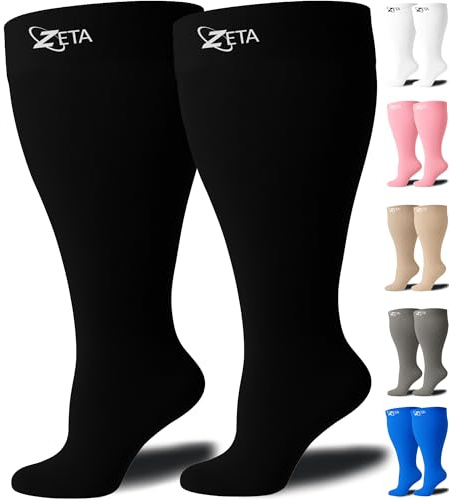 Zeta Wear Kompressionsstrümpfe Dicke Waden Damen und Herren in Übergröße SMALL, Kurze Länge 15-19 mmHg sanfte Unterstützung, OEKO-TEX zertifiziert, rutschfest, für Reise, Pflege (Schwarz)