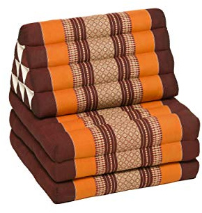 Handelsturm Thaikissen mit 3 Auflagen 170x50x8cm – Dreieckskissen, Keilkissen & Rückenkissen faltbar, Kapok Füllung, handgefertigt, Meditationskissen (braun & orange)