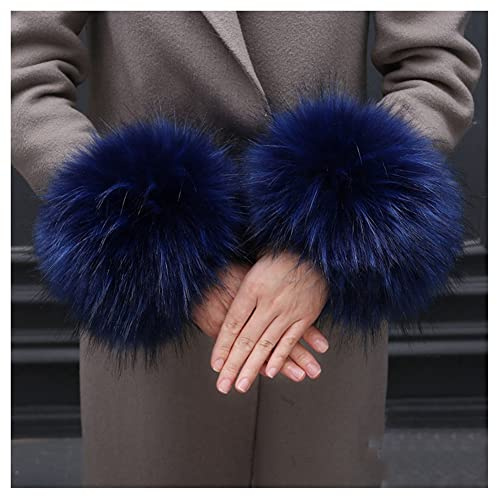 SHTGOI Damen Pelzmanschetten Fell Handgelenk Wärmer Kunstpelz Manschetten Armstulpen Winter Handwärmer Ärmel Plüsch Pulswärmer Fellstulpen Faux Pelz Armstulpen Handschuhe Blau