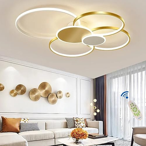 MyLjp LED Deckenlampe Dimmbar Modern Deckenleuchte Wohnzimmer Gold Deckenlicht Kronleuchter Acryl Lampenschirm Einstellbar Lichtfarbe/Helligkeit Schlafzimmerlampe Restaurant (Gold)