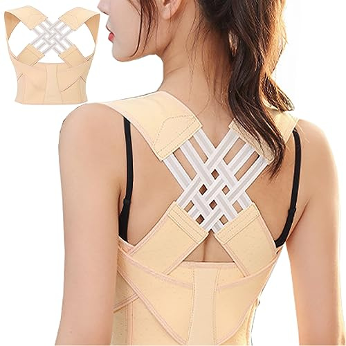 Haltungskorrektur für Frauen, verstellbare Rückenstütze, atmungsaktive Rückenstütze zur Haltungskorrektur, Linderung von Schulter- und Wirbelsäulenschmerzen, Unisex,XL,Beige