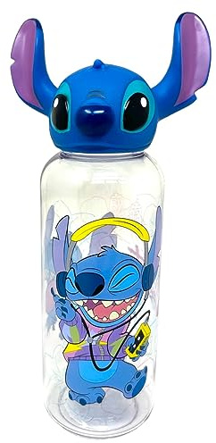 CARTOON Borraccia per bambini Stitch Disney, bottiglia in tritan 560 ml con tappo svitabile in 3D BPA Free
