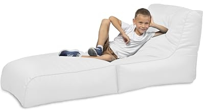 chilly pilley Pouf Pliable pour s'asseoir et s'allonger 2 en 1 - avec Remplissage EPS - Pouf géant - Enfants et Adultes - Coussin de Chaise Longue d'extérieur - Plusieurs Couleurs, Blanc
