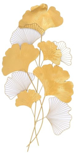 SABUIDDS Wanddeko Metall Gingko 55 x 110cm, Wanddeko Wohnzimmer 3D Deko Gold Home Wall Art Dekoration für Zuhause, Büro, Schlafzimmer, Wohnzimmer & Hotelrestaurants, Deko-Objekt, Gold