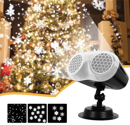 OVARIA Projecteur de Noël extérieur, Double Flocon de Neige étanche avec télécommande, projecteur LED Mural for décoration de Noël, Vacances, Mariage, décoration de Cour