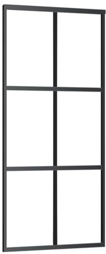 Gecheer Puerta corredera de cristal transparente ESG y aluminio, negro, 90 x 205 cm, puerta corredera de cristal y aluminio