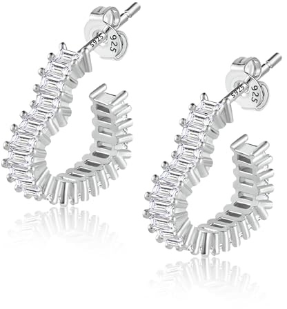 Silver 925 hoop örhängen hjärt för kvinnor, ASH'S CHOICE Silver 925 örhängen hängande zirkon hjärta hoop örhängen chunky små huggie hoop örhängen silver hjärt for made örhängen med hjärt hänge