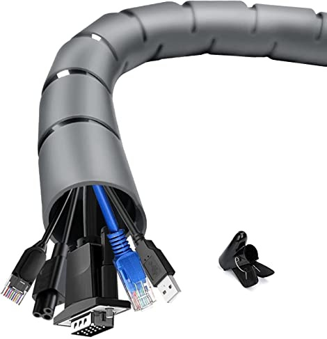 Shinfly 2 x 1,5m selbstschließender Kabelschlauch, Durchmesser 16mm/22mm, 3m Flexibler Kabelschutz mit 1 Kabelclip, Kabelmanagement für TV und Computer - Grau