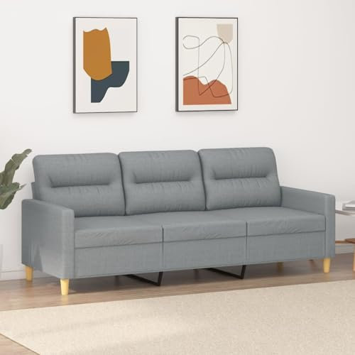 Cozynest 3Sitzer Sofa Loungesofa Couch mit Armlehnen Rückenkissen, Wohnzimmersofa Designsofa Metallgestell, Sitzmöbel Dreisitzer, Modern, Hellgrau 180 cm Stoff