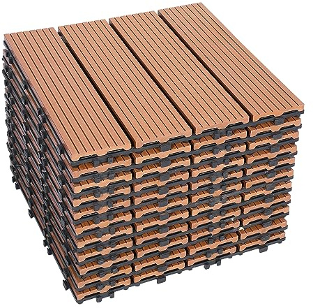 Daromigo WPC Terrassenfliesen 30x30cm WPC Kunststoff 44er Spar Set für 4m², Balkonfliesen Holzfliesen Wetterfest Schwimmbad Badezimmer Terrasse Garten Balkonbodenbeläge, Braun