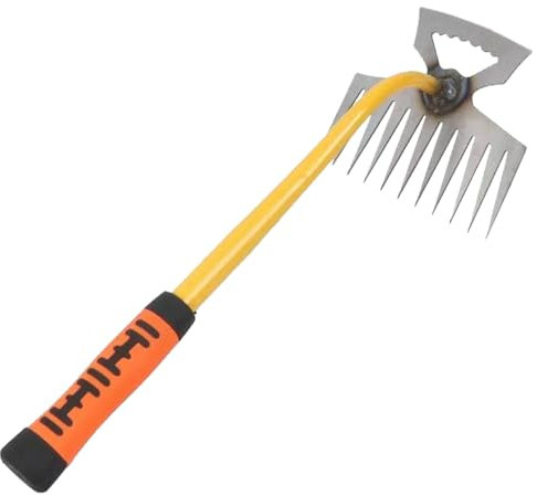 MOGADEE® 1 désherbeur avec manche de 40 cm, avec 11 dents, 2 en 1, outil de désherbage manuel en acier inoxydable, grattoir à joints, outil de jardinage