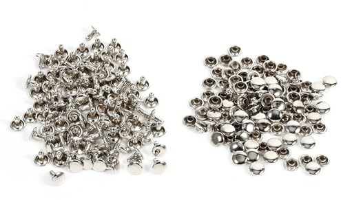 100 Ensembles de Rivets en Cuir 8x8mm, Rivets Ronds à Double Capuchon, Goujons Métalliques Tubulaires, Décoration de Pointes pour Sacs, Chapeaux et Chaussures (Argent)