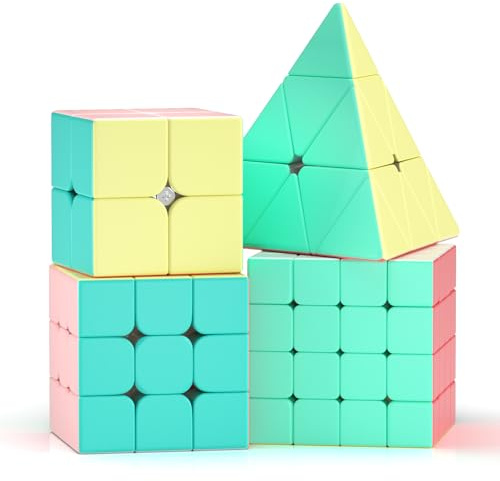 ROXENDA Zauberwürfel Set - 2X2 3X3 4X4 Pyramide Speed Würfel Set mit Würfel Tutorial für Kinder und Erwachsene, [4er Pack](Macaron)