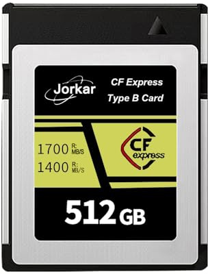 Jorkar CFexpress Type B Carte Mémoire 512Go Gold pour Caméra Nikon Z6/Z7/D6/D5/D850/D500, pour Canon EOS-1DX/C300/C500/R5 R5C R3, pour Panaso GH6/S1/S1R/S1K, DJI Ronin 4D,jusqu'à 1700MB/s