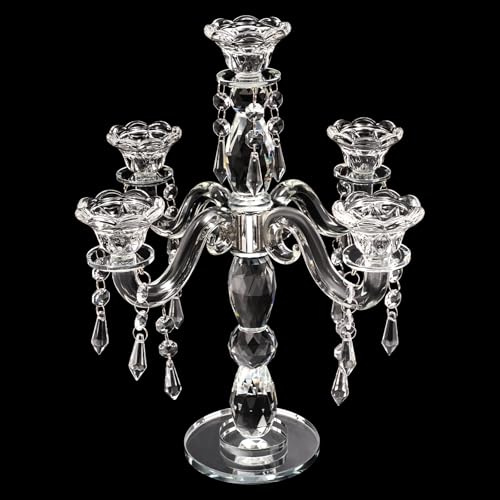 Kristall-Kerzenhalter mit 5 Armen, modern, transparent, Vintage-Kandelaber, Tafelaufsätze für Tische, Kerzen, Tafelaufsätze für Zuhause, Hochzeit, Tafelaufsätze, Dinner-Party, formelle Veranstaltung
