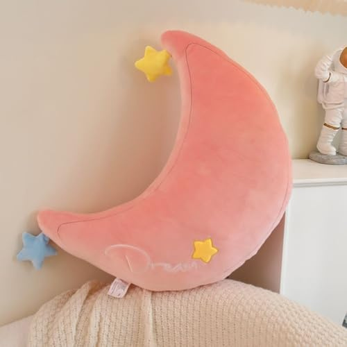 NatureMan Mond Regenbogen Wolke Kissen, weiche Plüsch Wolke geformte Kissen gefüllt Regenbogen und Mond Kinderzimmer Dekor, Nachttisch Sofa Schlafkissen/Kissen, Süßigkeiten Farbe (Mond)