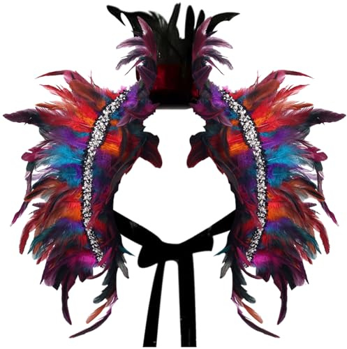 YOUYIKE Gothic Federkragen, Federumhang, Top Wings, Natürlicher Feder Cape, Swan Kostüm mit Feder Achselzucken, Geeignet für Männer und Frauen Halloween, Karneval, Gotische Kleiderparty（Farbe）