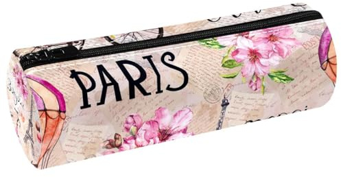 VAPOKF Trousse à crayons en cuir rose avec motif Tour Eiffel pour ranger des stylos, des pièces de monnaie, des cosmétiques, des cosmétiques, des fournitures de bureau, des élèves, multicolore,