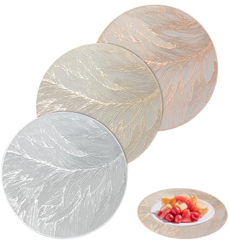 3 Stück Rund Platzsets, Tischsets Abwaschbar, 38CM | Hitzebeständig Platzsets, Schmutzabweisend Platzset Rutschfest Untersetzer für Hochzeit, Küche, Restaurant und Party