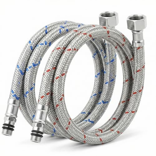 QWORK® 2 Stück Flexschlauch G3/8 x M10, 60cm Edelstahl Panzerschlauch, Umflechtung Flexschlauch, für Küchen und Badarmaturen